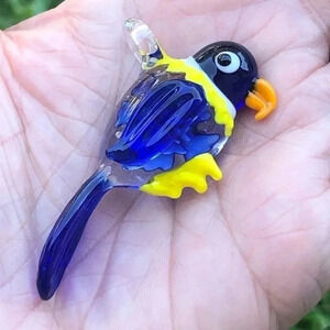 Precious Dark Blue Murano Glass Bird Parrot Parakeet Necklace Pendant NWT